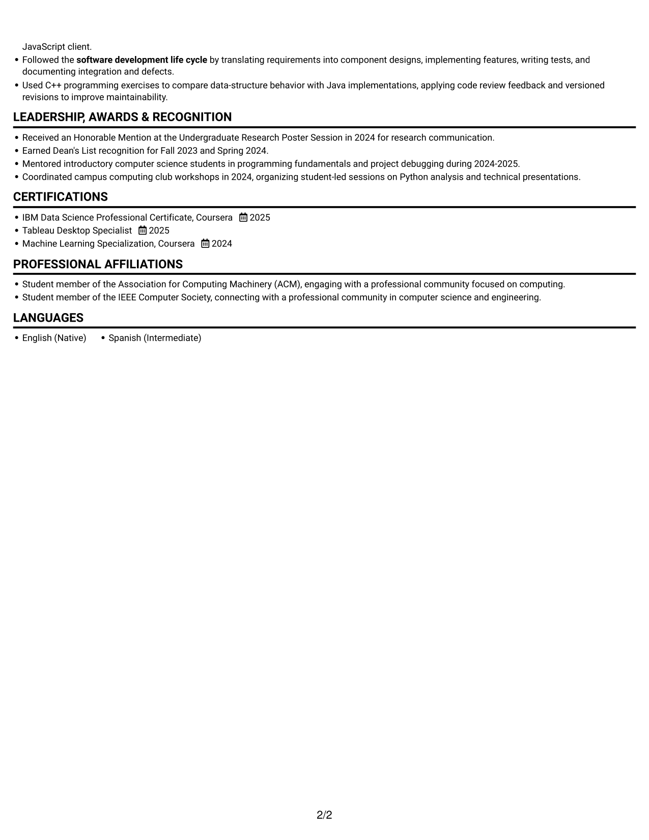 Resume example — page 2