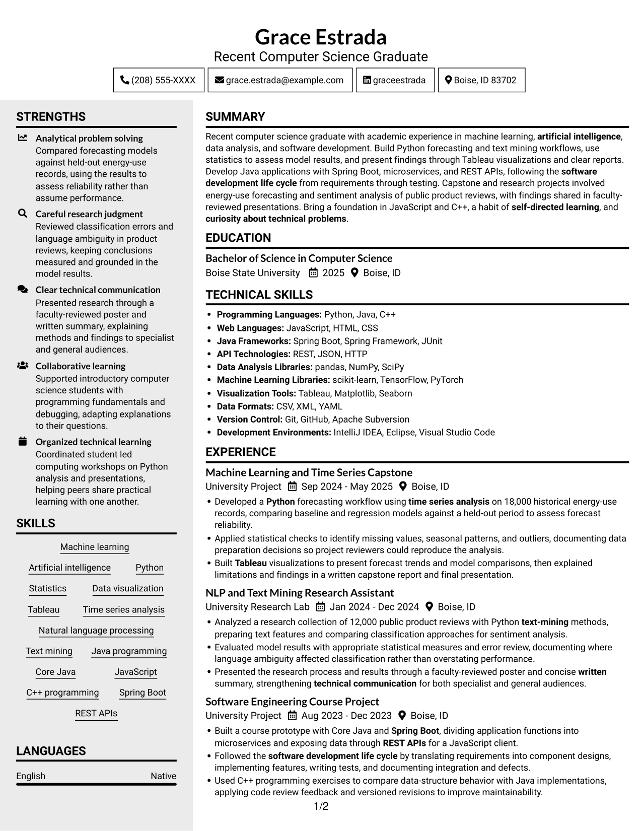 Resume example — page 1