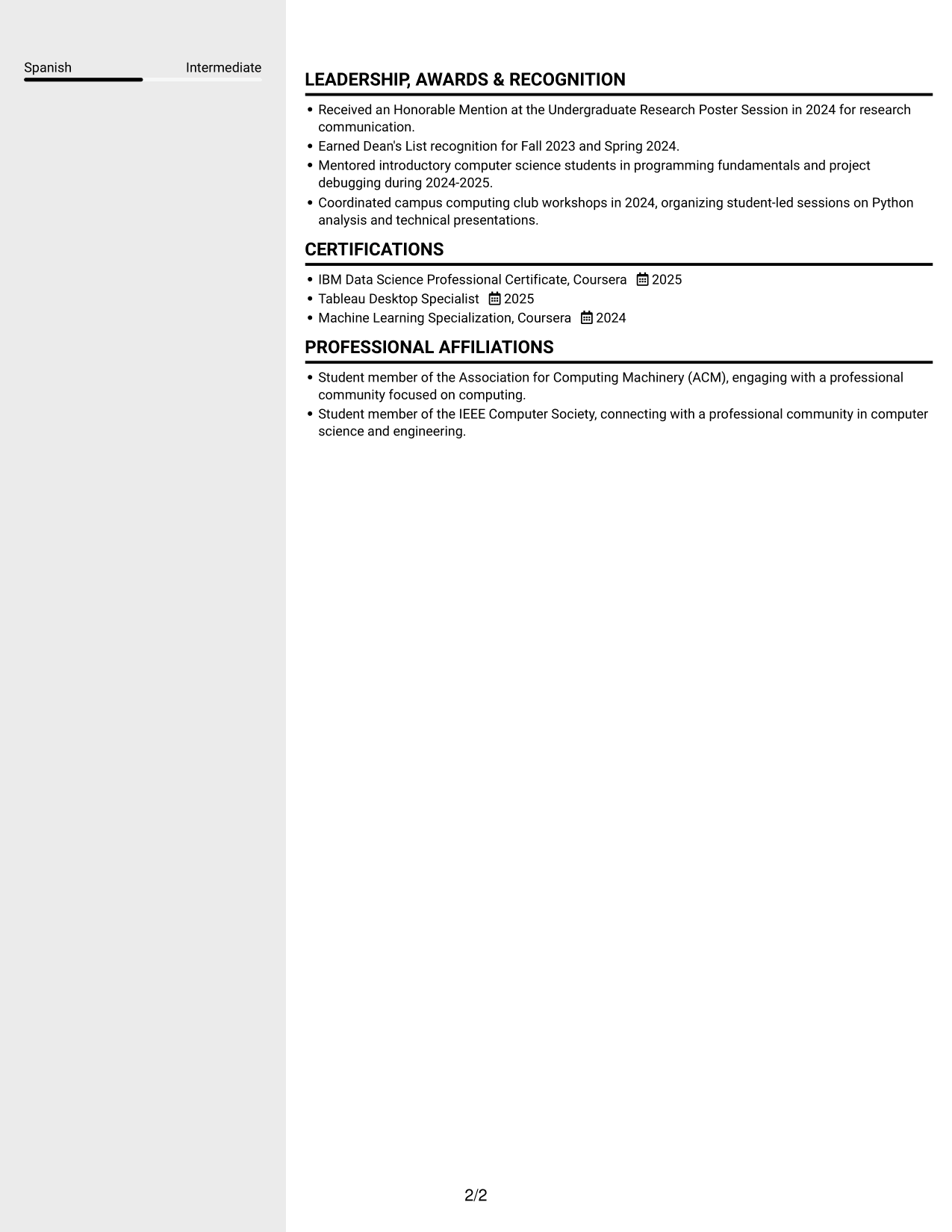 Resume example — page 2