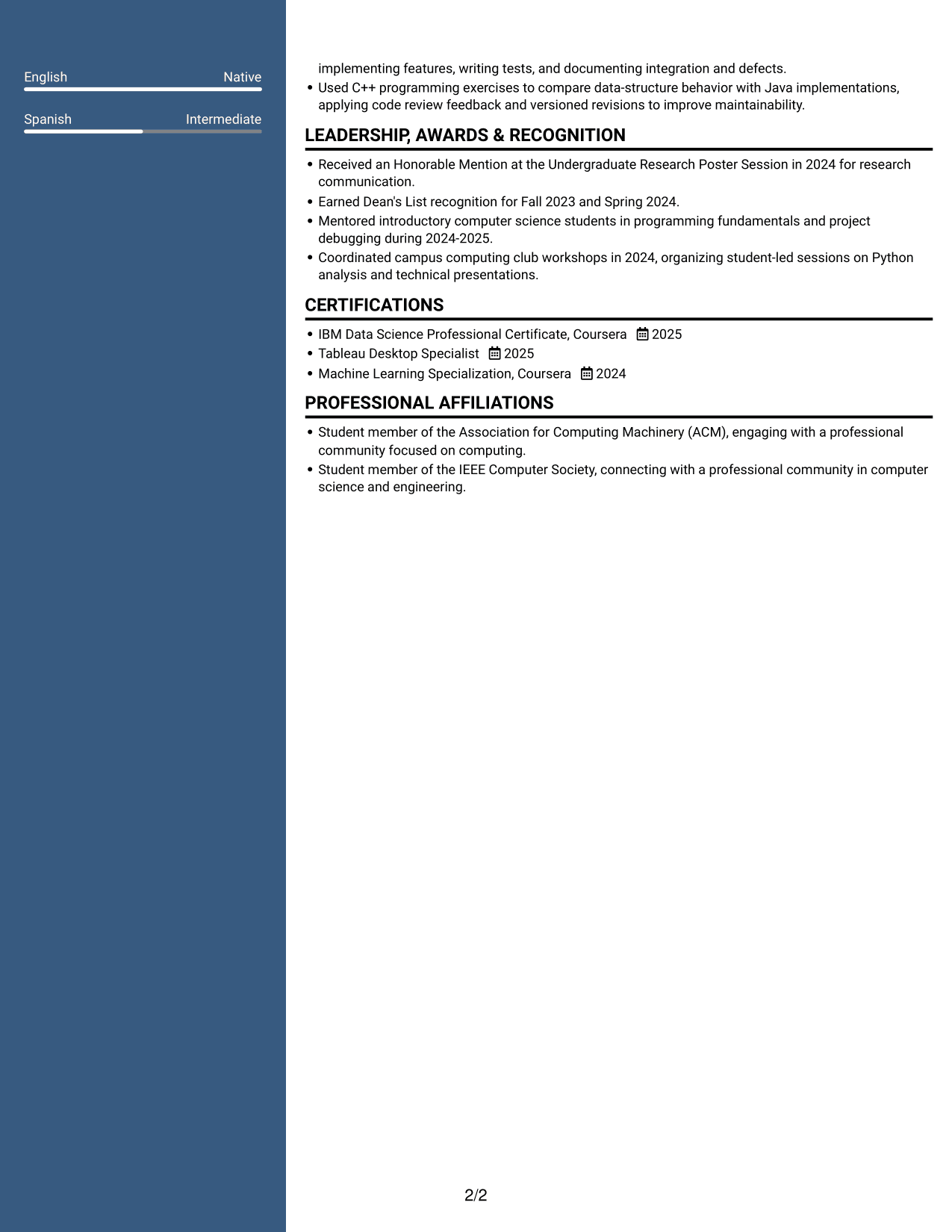 Resume example — page 2