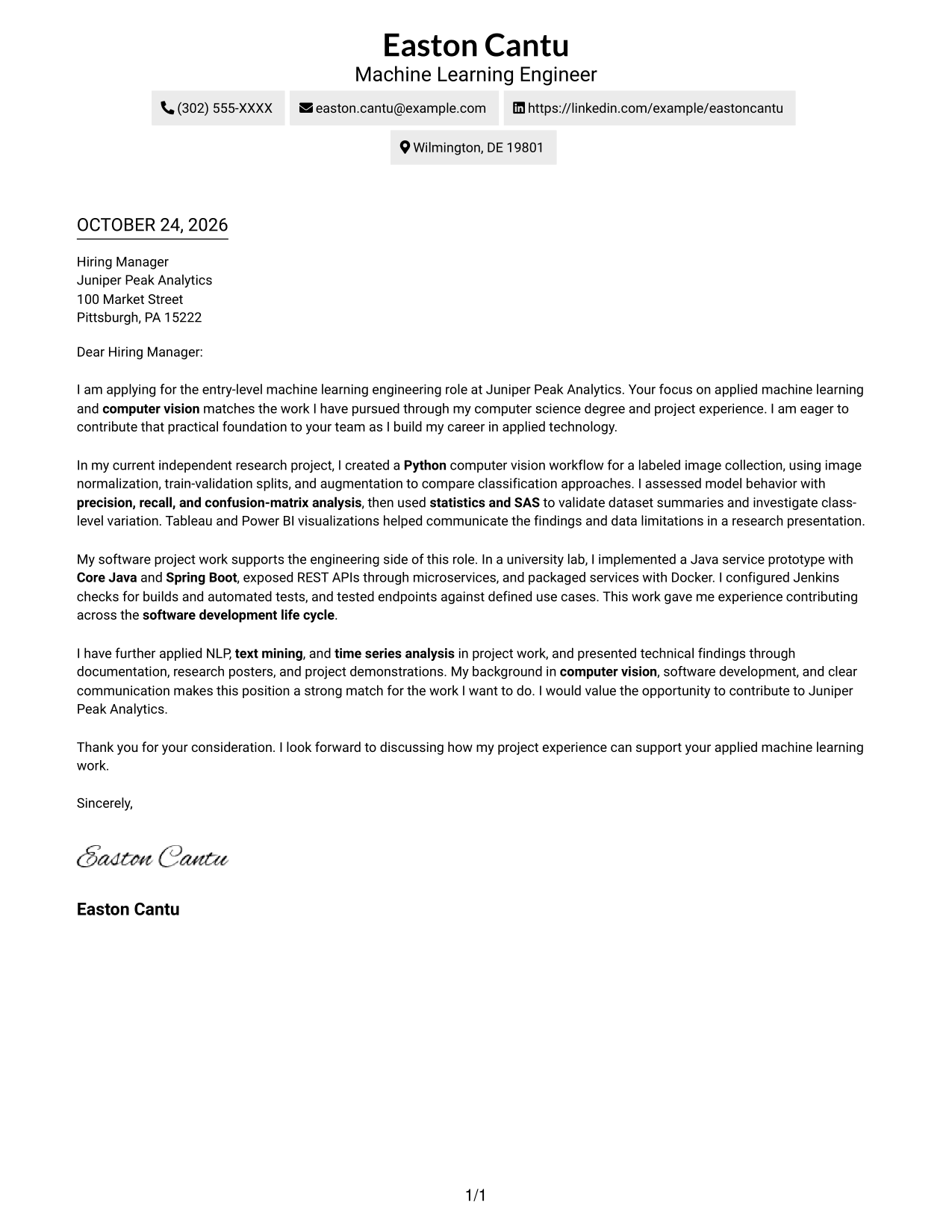 Cover letter example — page 1