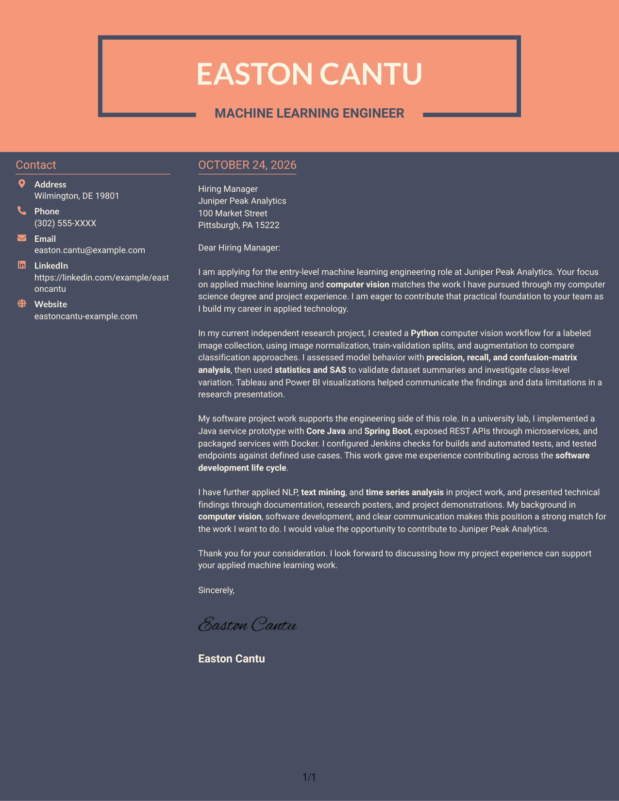 Cover letter example — page 1