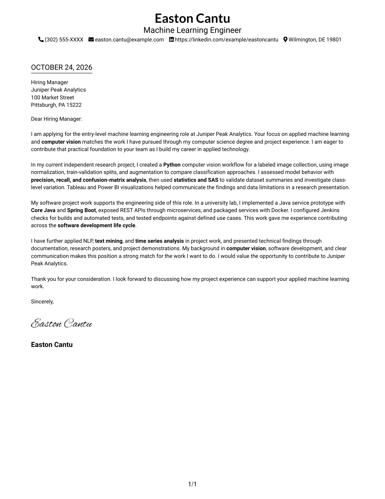 Cover letter example — page 1