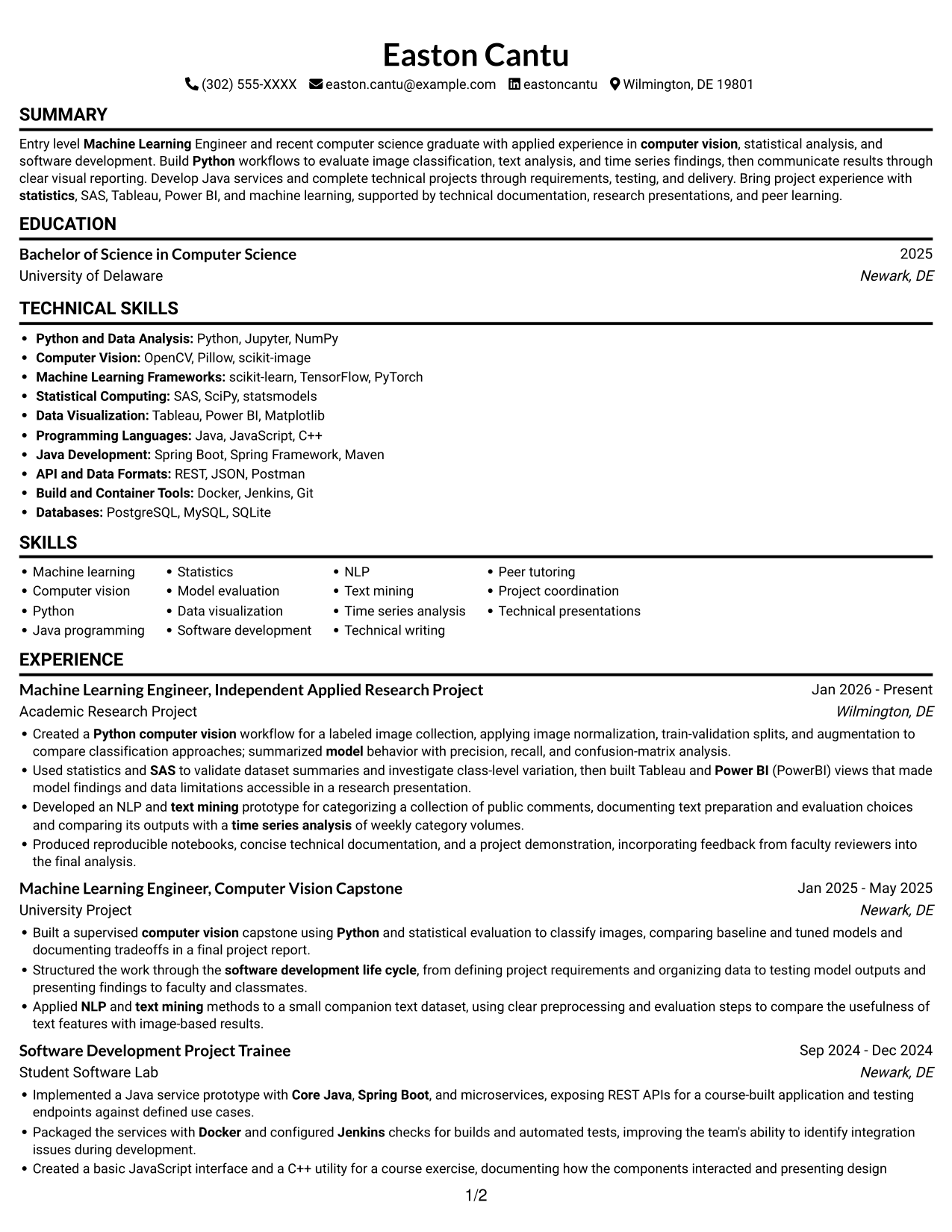 Resume example — page 1