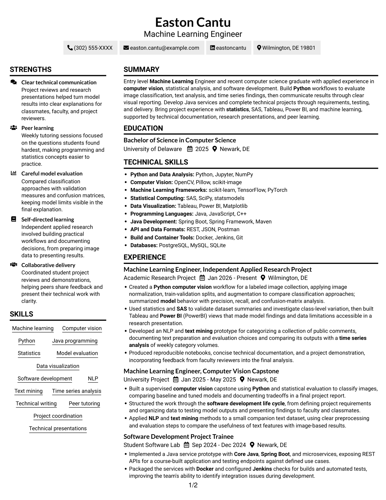Resume example — page 1