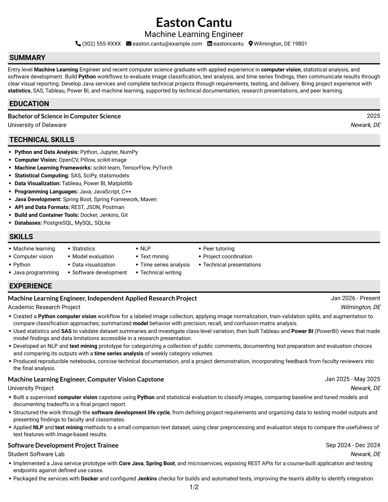 Resume example — page 1