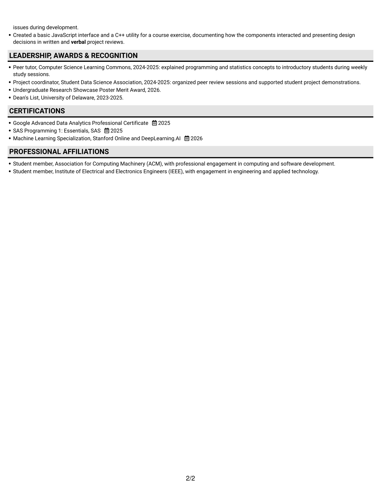 Resume example — page 2