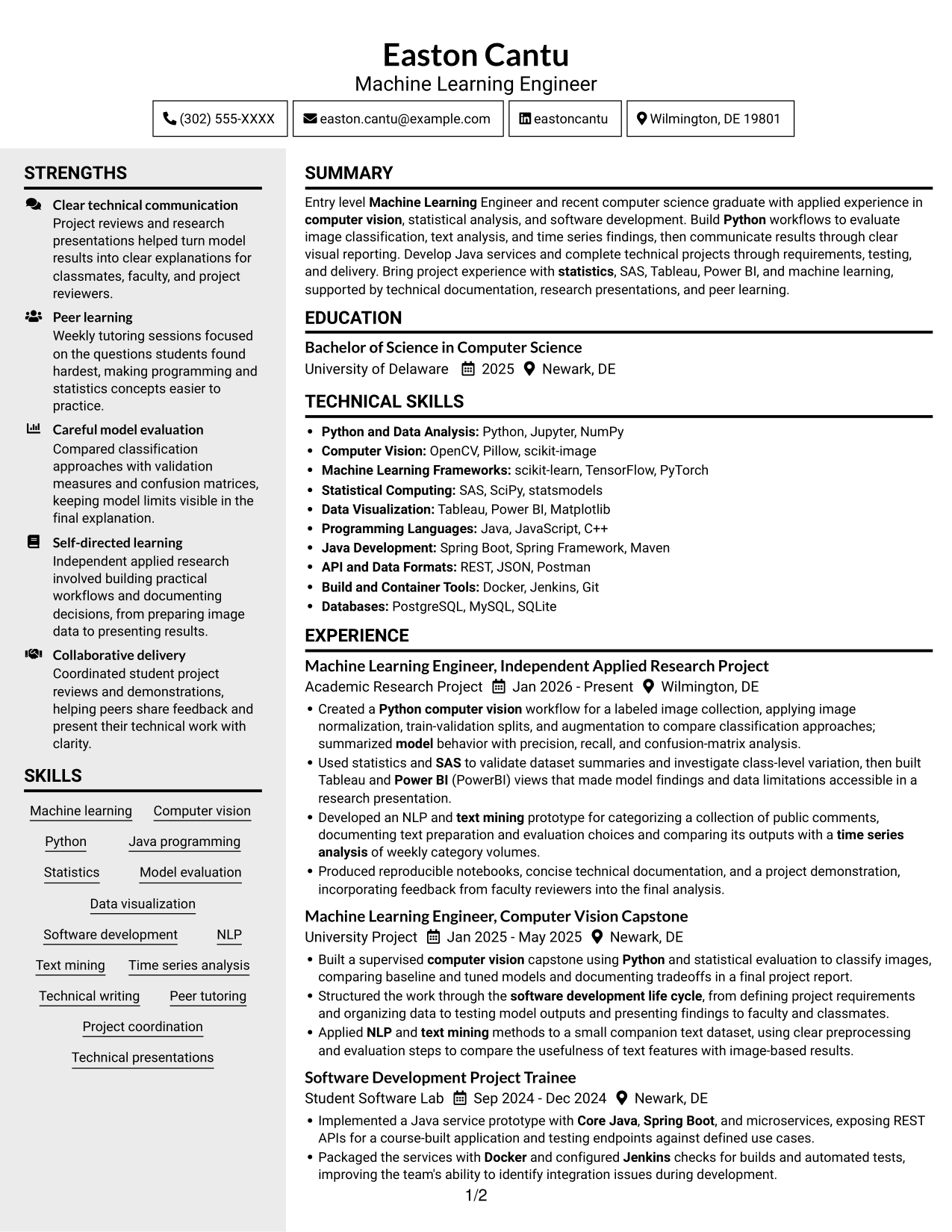 Resume example — page 1