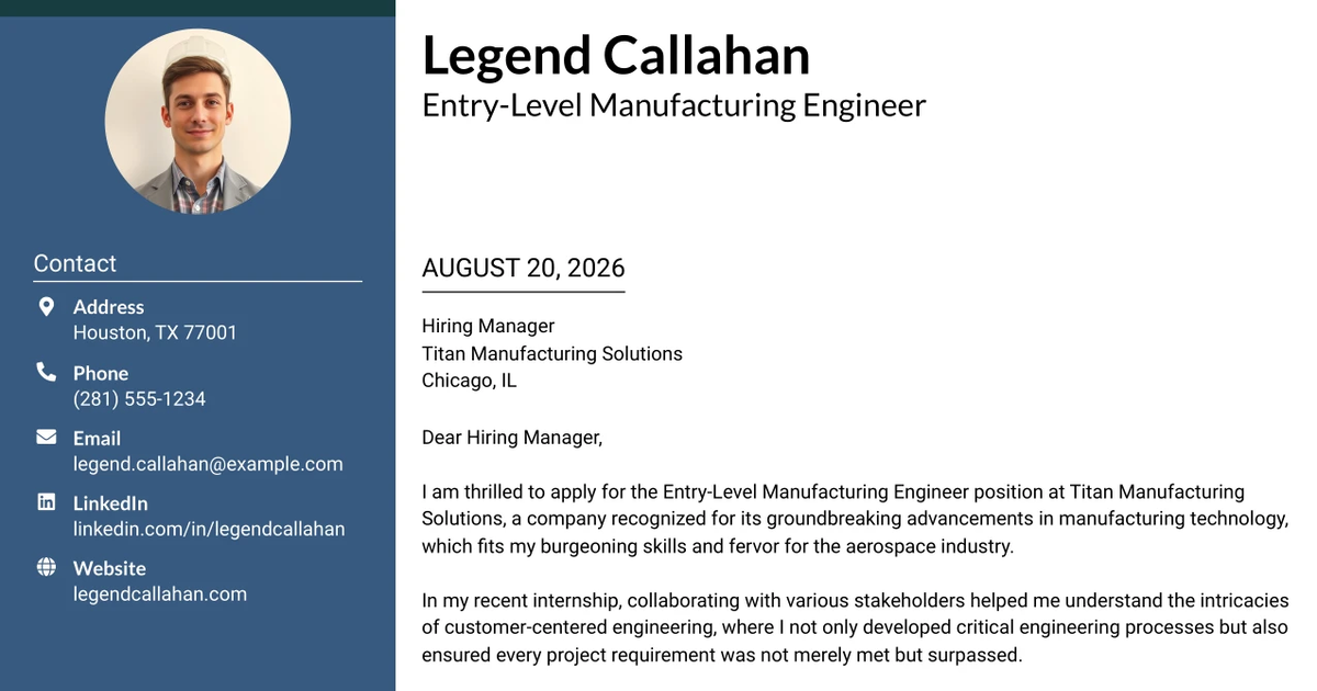 30+ Entry-Level Manufacturing Engineer Cover Letter Templates with Example 2026