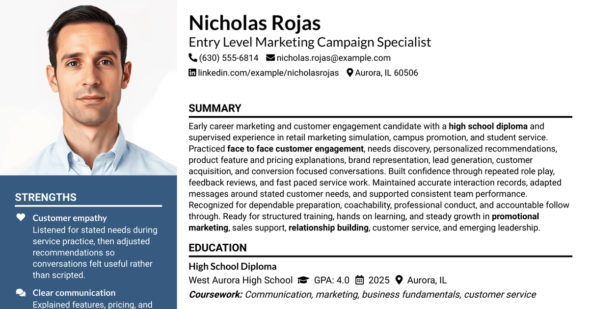 7 Entry Level Marketing Campaign Specialist Resume Templates with Example