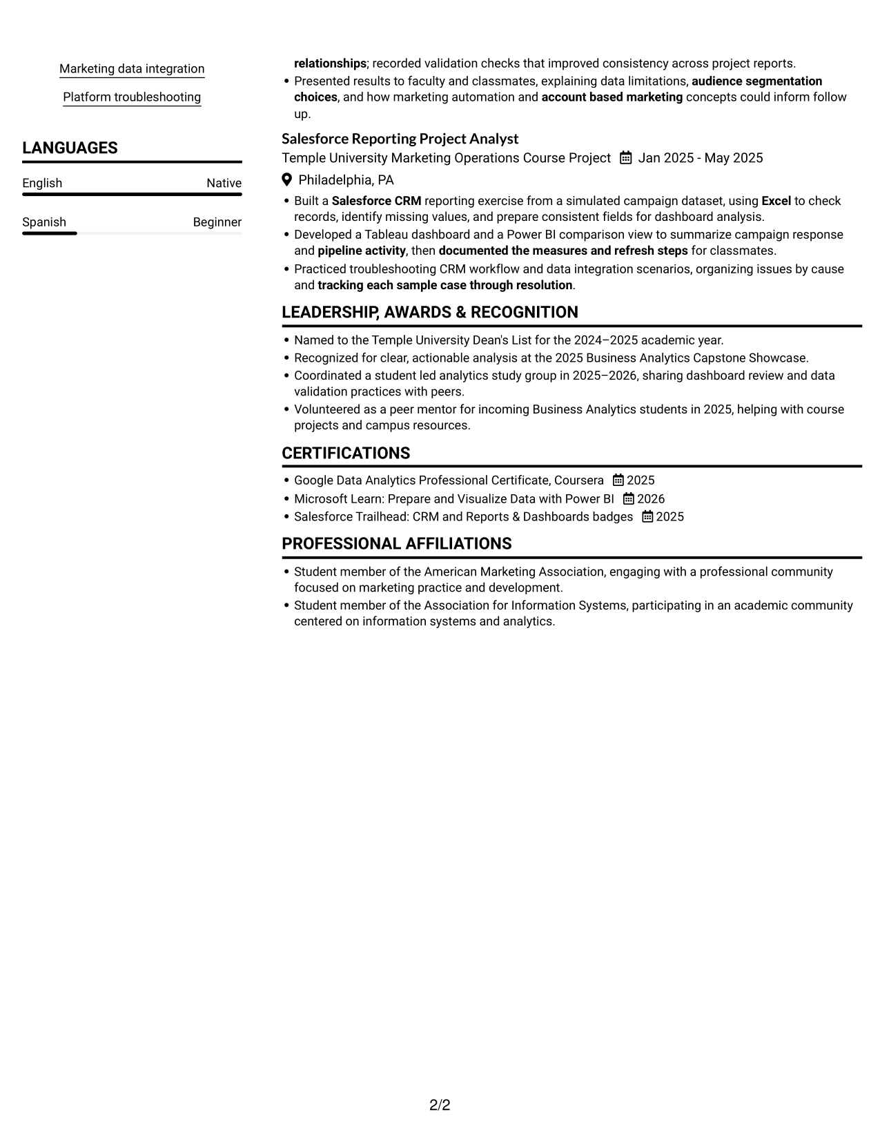 Resume example — page 2