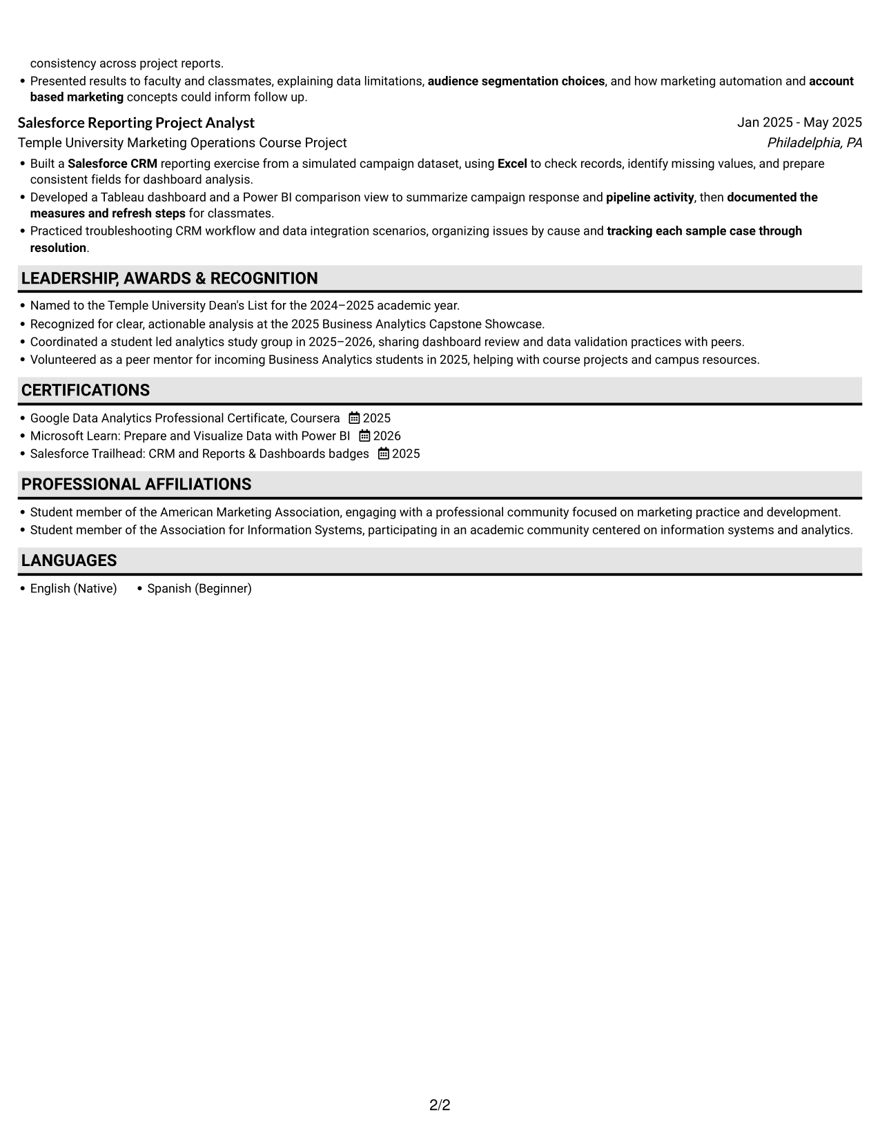 Resume example — page 2