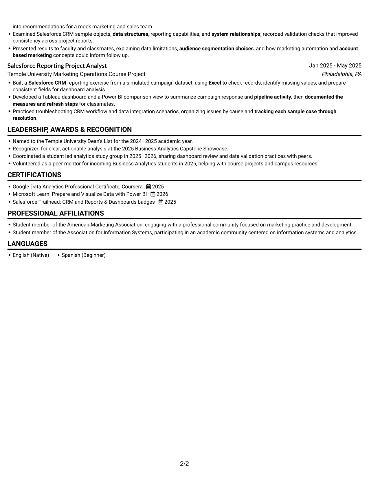 Resume example — page 2