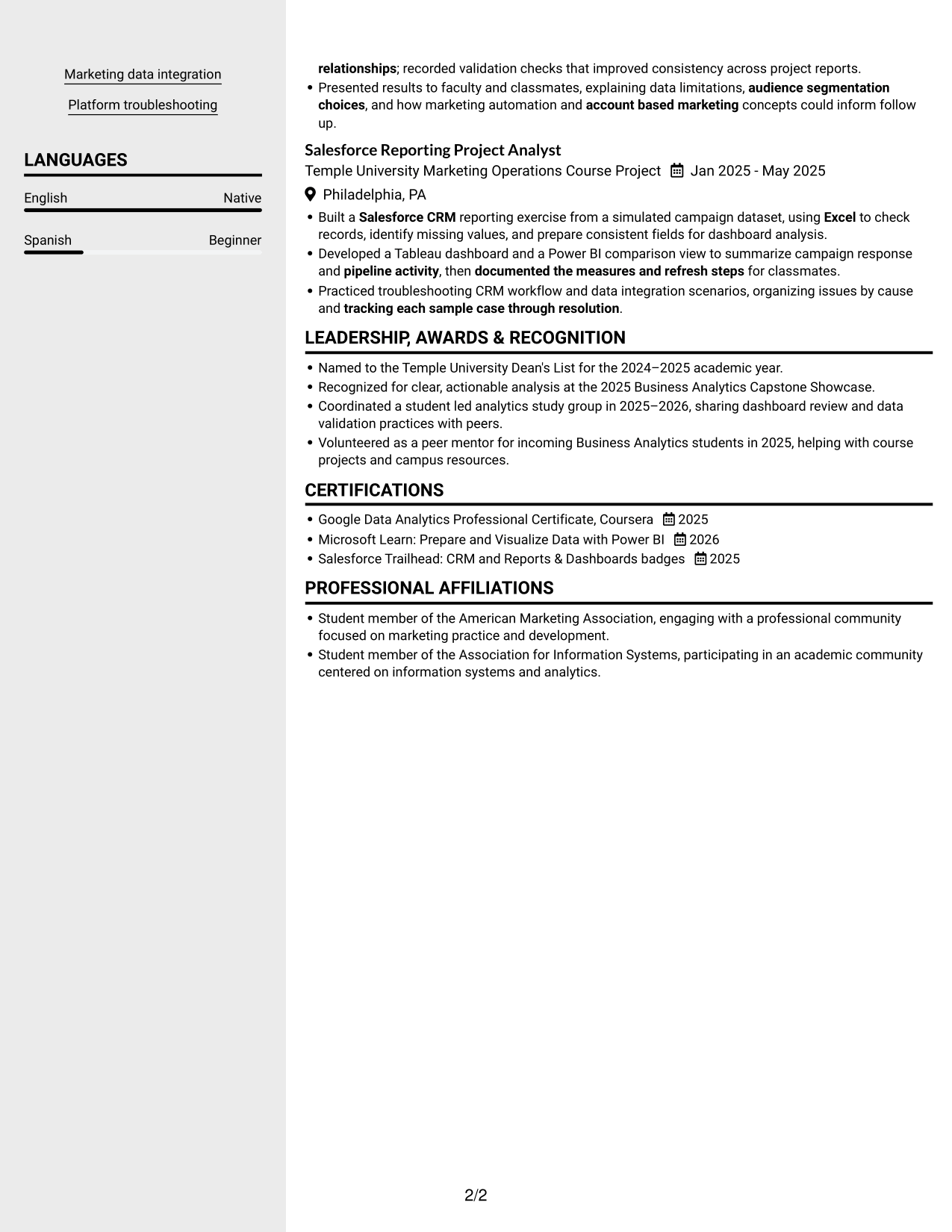 Resume example — page 2