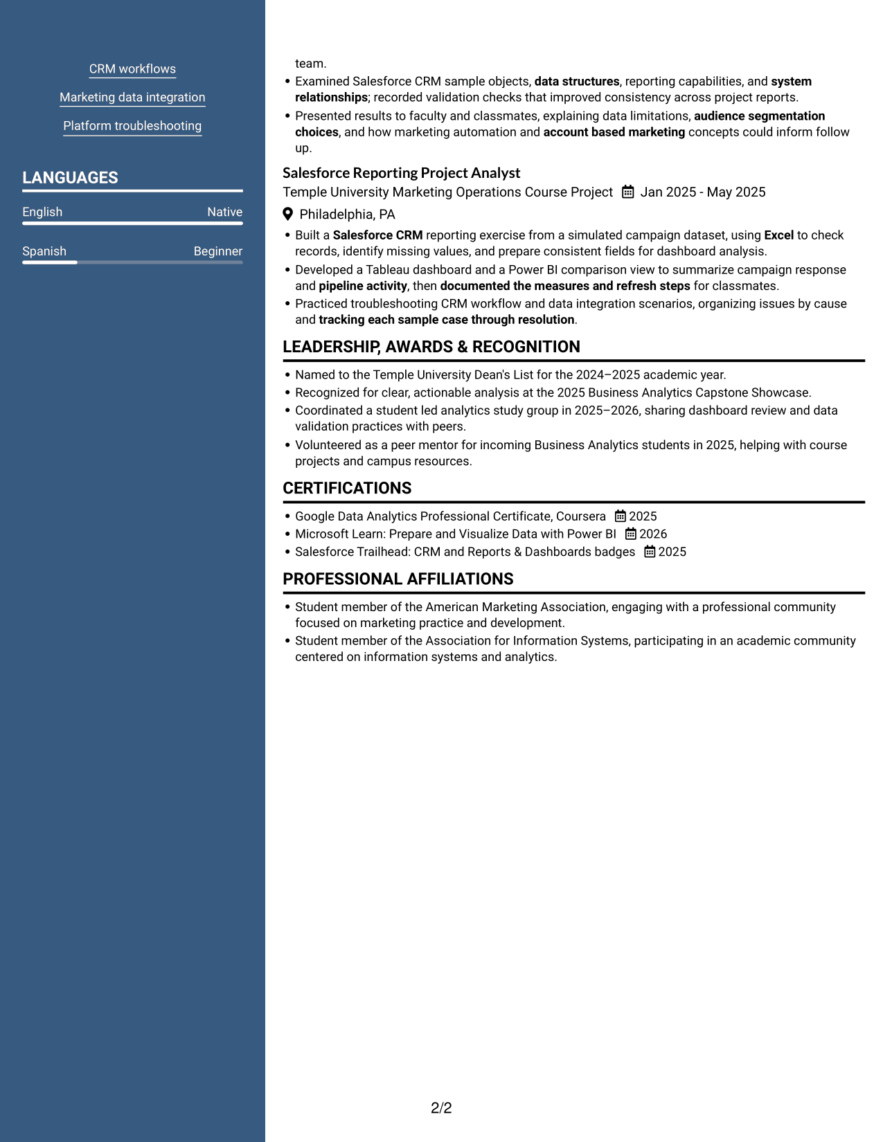 Resume example — page 2