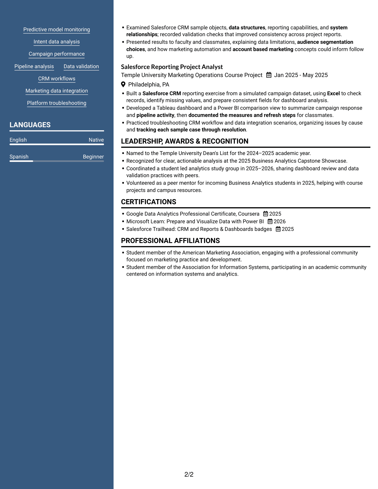 Resume example — page 2