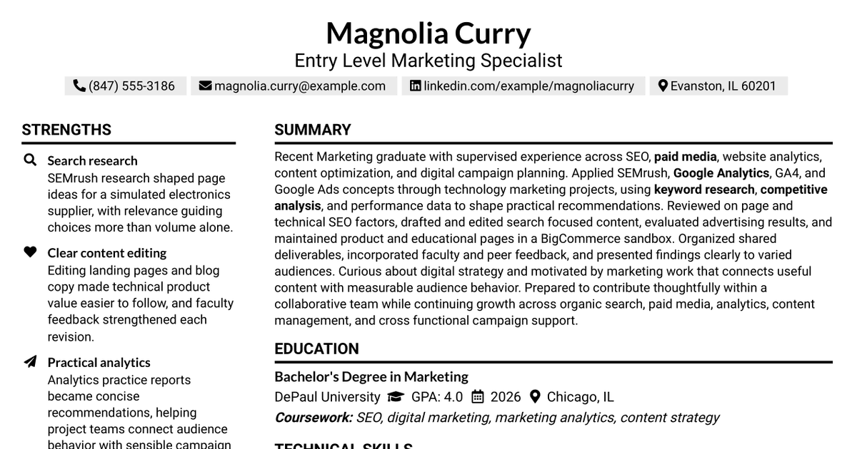 7 Entry Level Marketing Specialist Resume Templates with Example