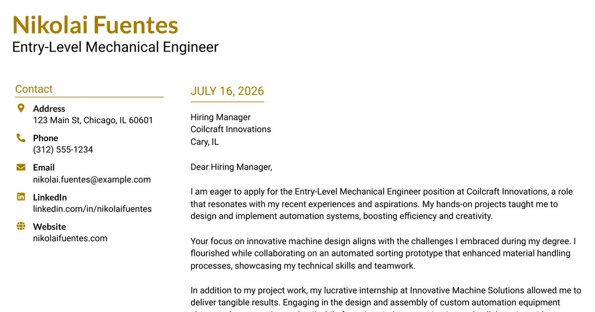 30+ Entry-Level Mechanical Engineer Cover Letter Templates with Example 2026