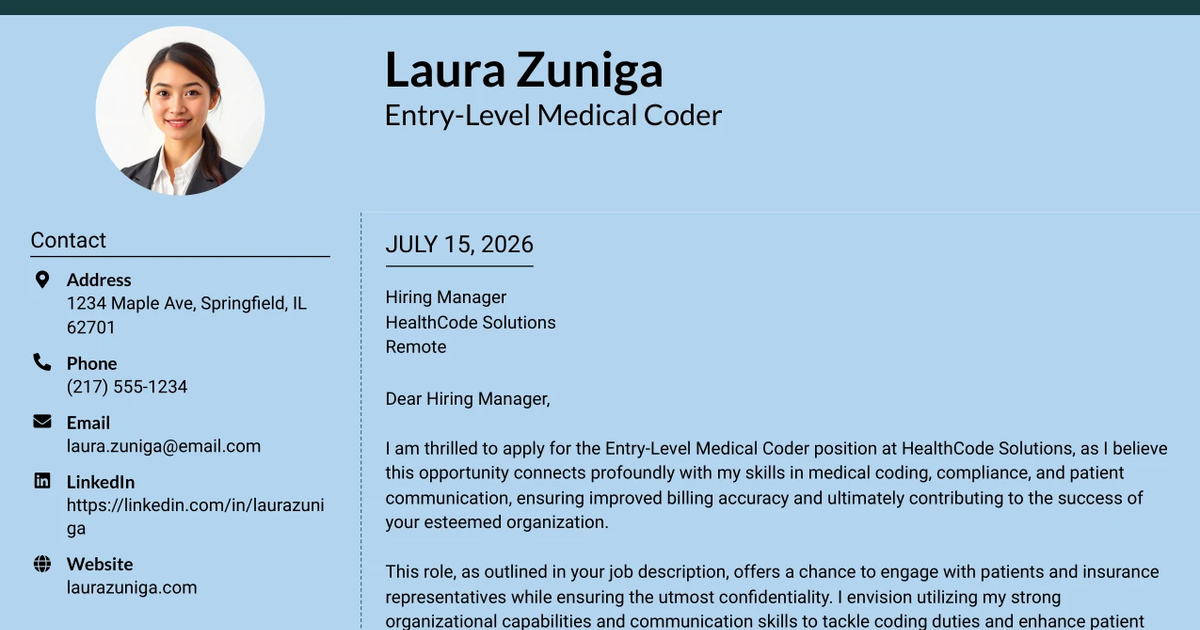 30+ Entry-Level Medical Coder Cover Letter Templates with Example 2026