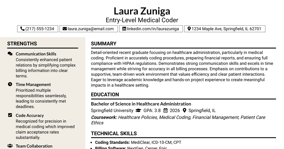 33 Entry-Level Medical Coder Resume Templates with Example 2026 (ATS-Optimized)