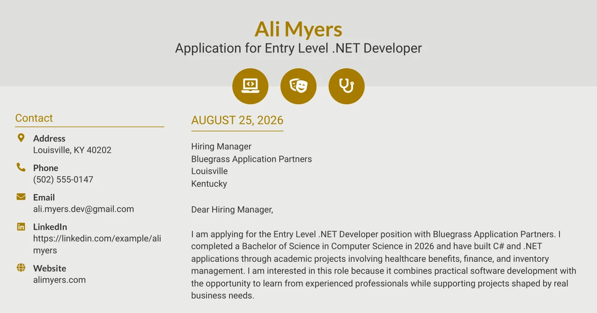 30+ Entry Level .NET Developer Cover Letter Templates with Example 2026