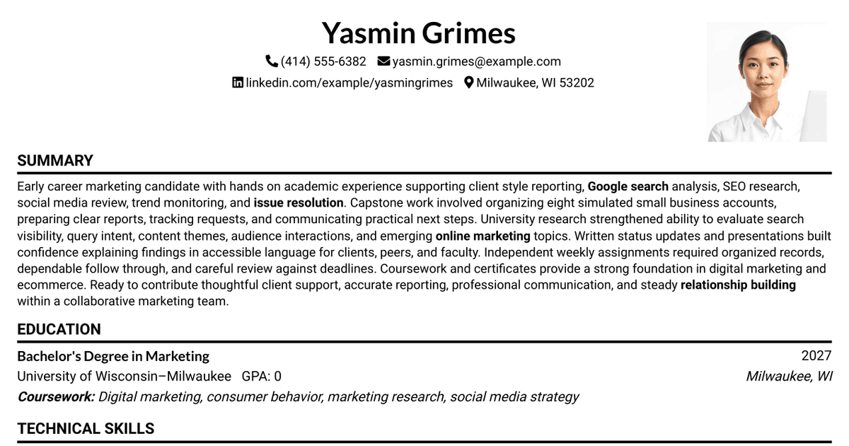 7 Entry Level Online Marketing Position Resume Templates with Example