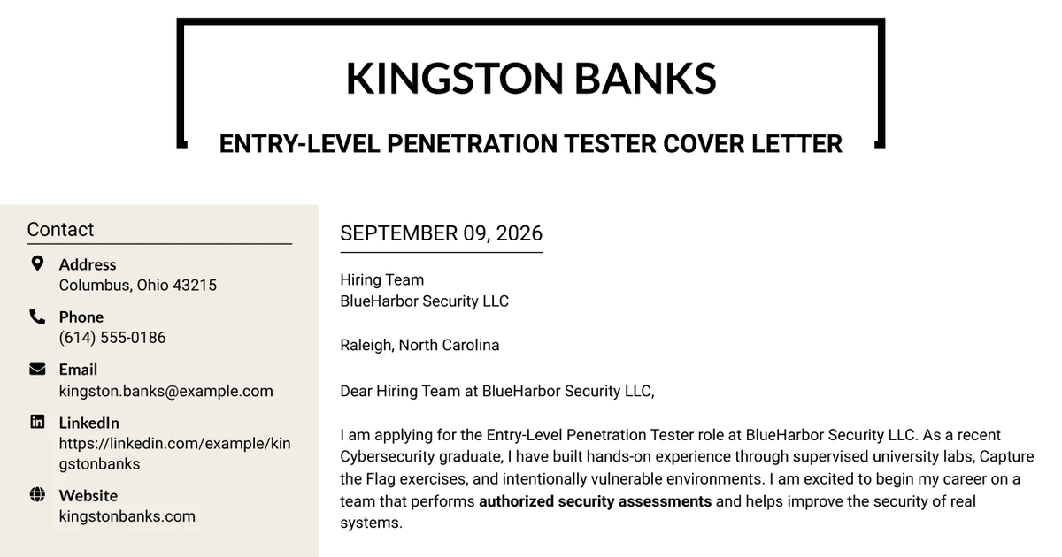 30+ Entry-Level Penetration Tester Cover Letter Templates with Example 2026