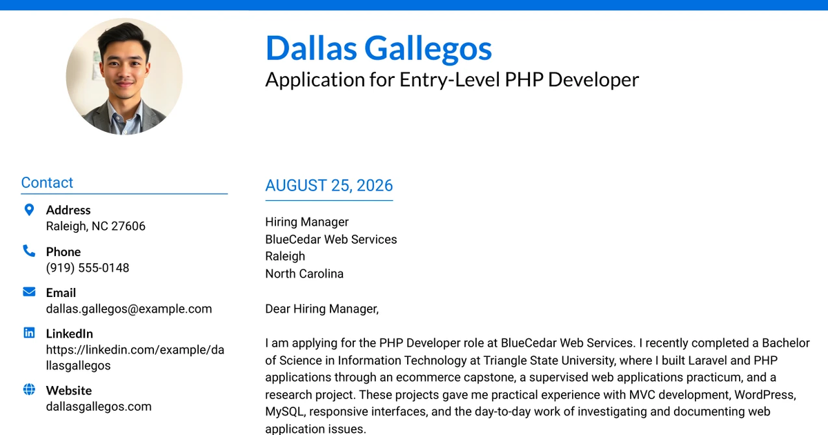 30+ Entry-Level PHP Developer Cover Letter Templates with Example 2026
