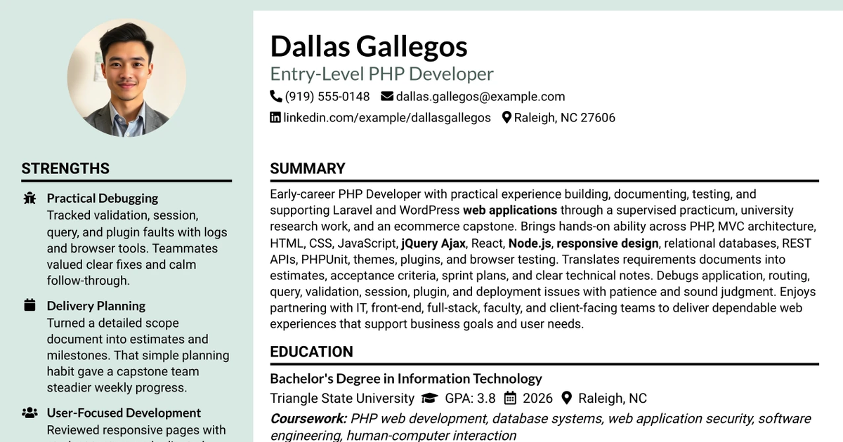 33 Entry-Level PHP Developer Resume Templates with Example 2026 (ATS-Optimized)