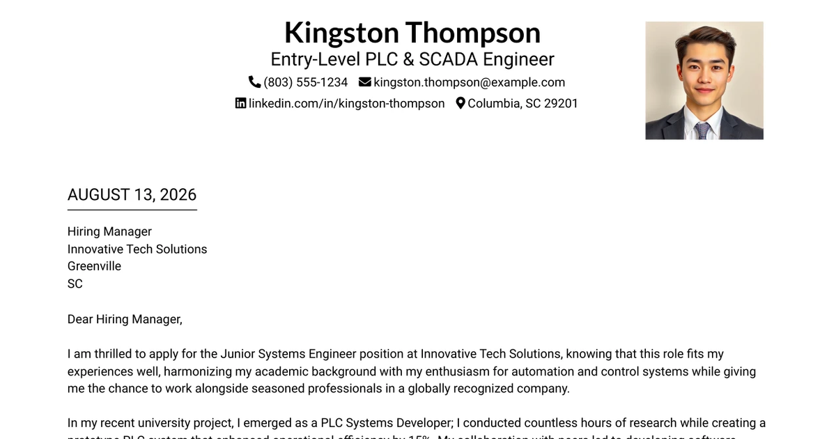 30+ Entry-Level PLC & SCADA Engineer Cover Letter Templates with Example 2026