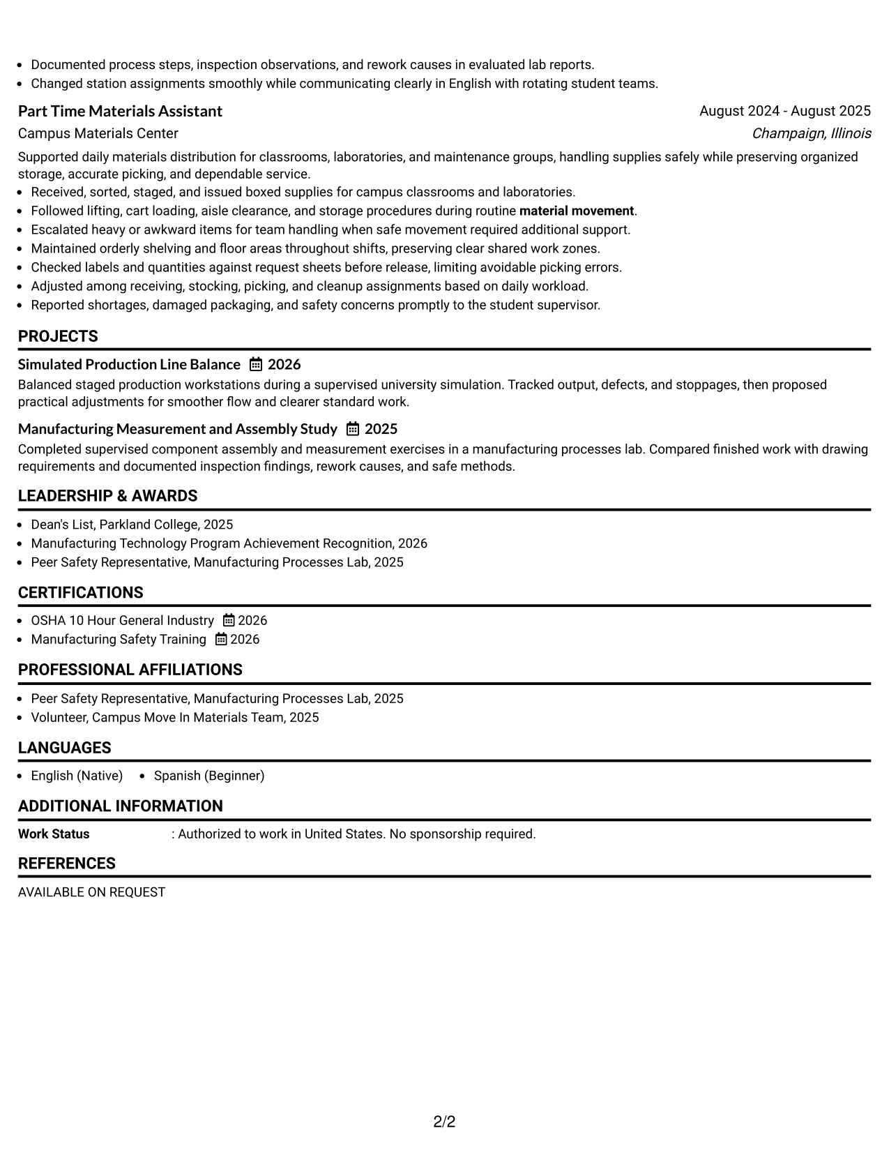 Resume Example Page 2