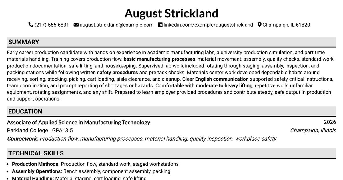 7 Entry Level Production Resume Templates with Example