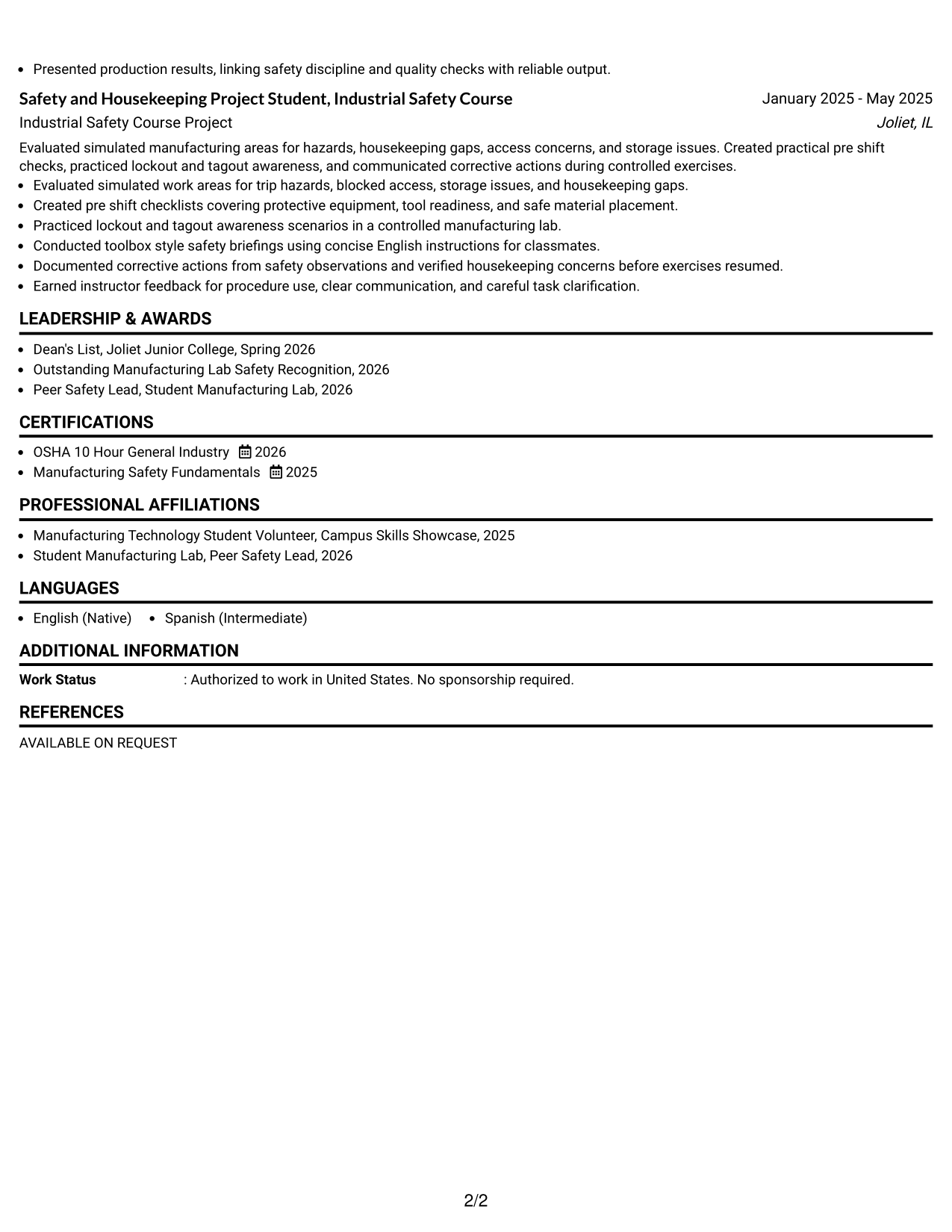Resume Example Page 2
