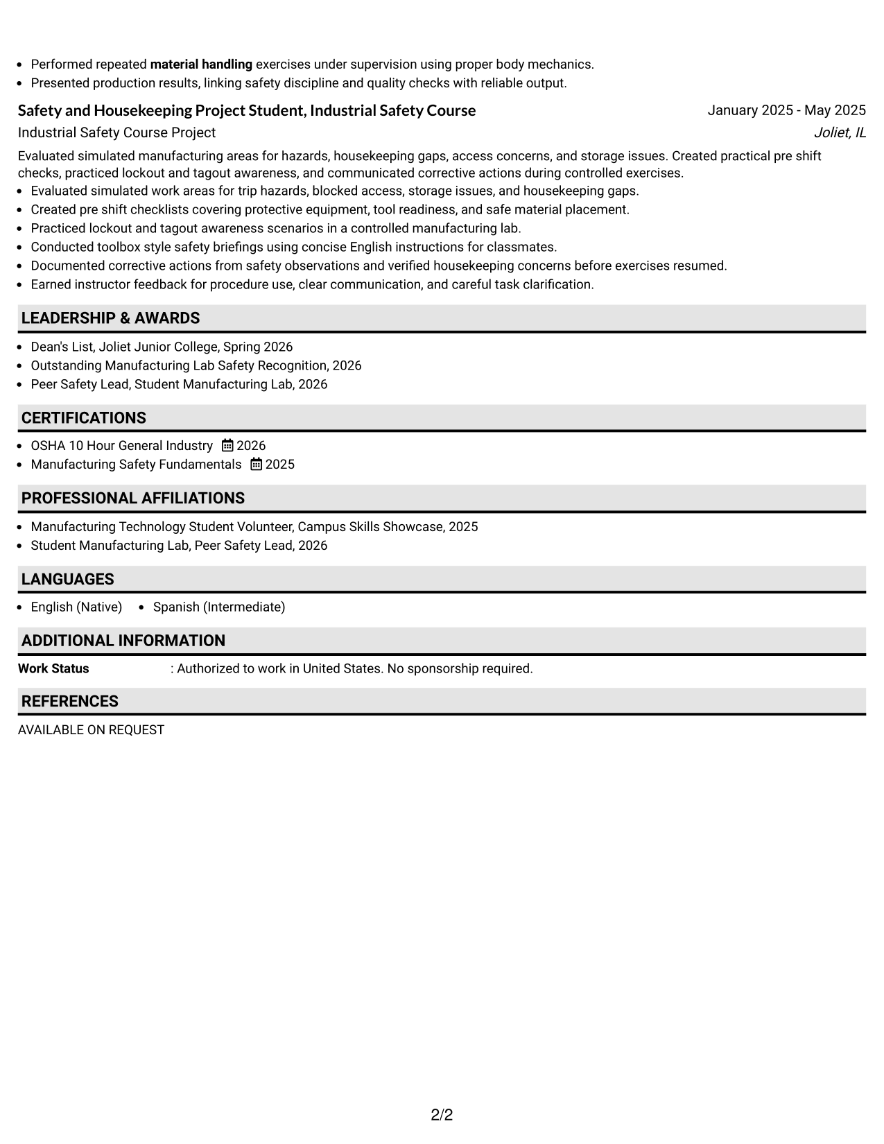 Resume Example Page 2
