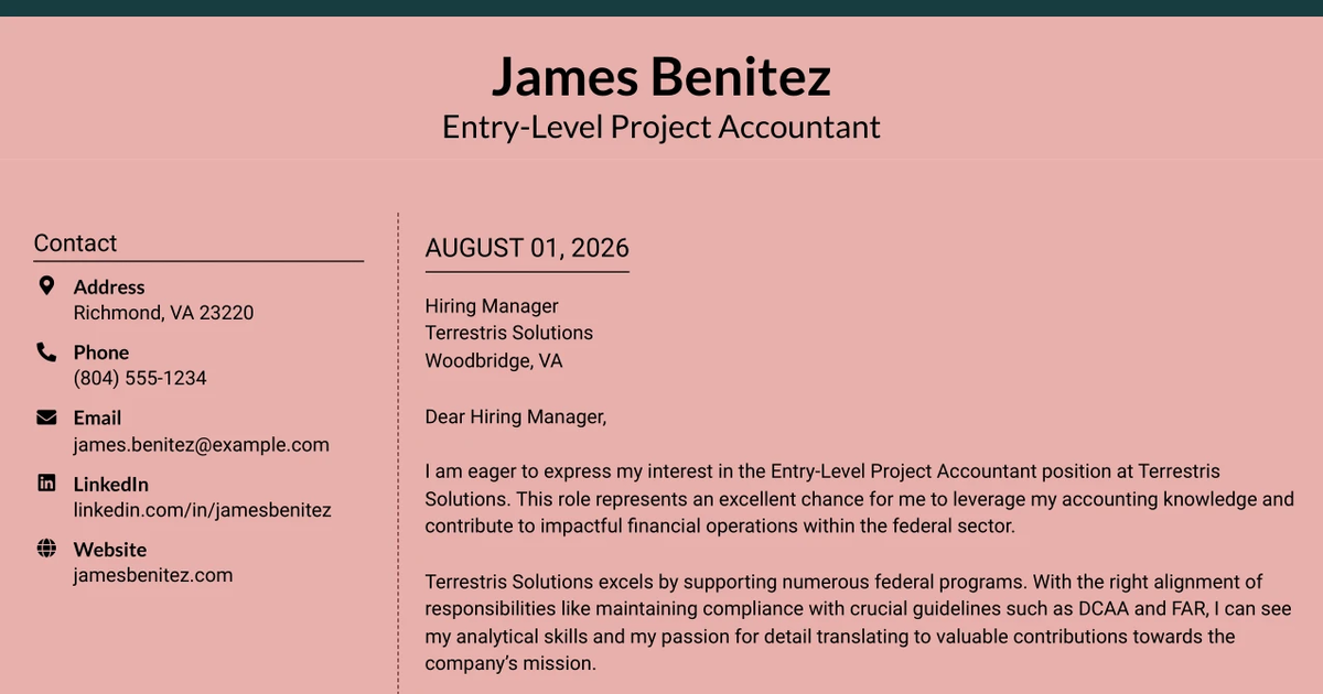 30+ Entry-Level Project Accountant Cover Letter Templates with Example 2026