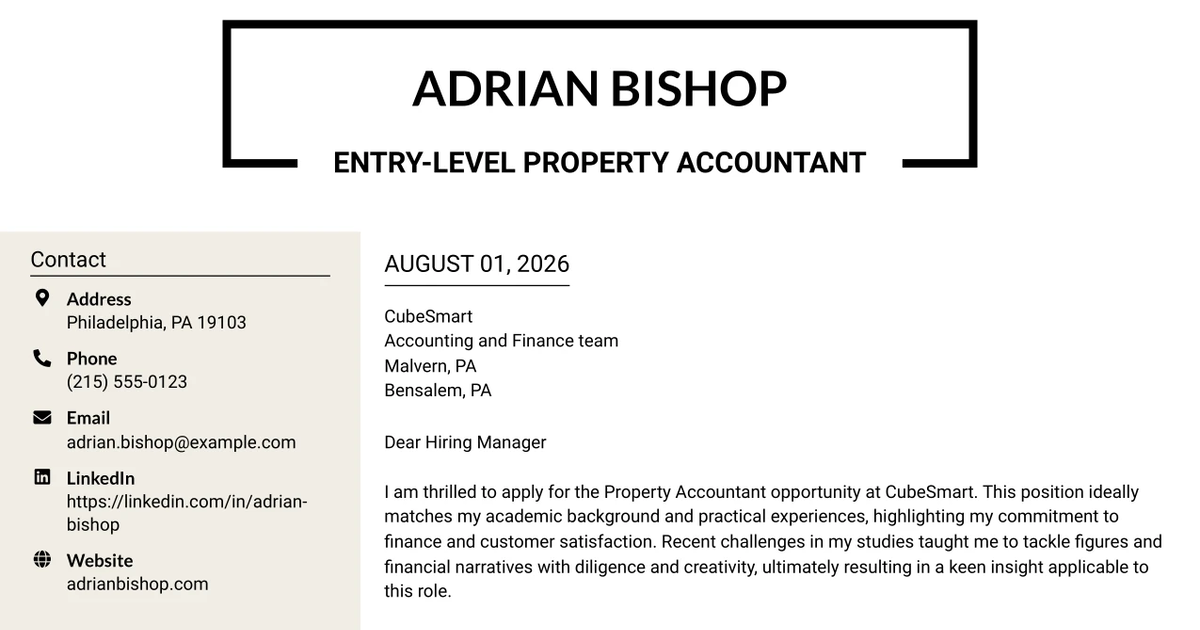 30+ Entry-Level Property Accountant Cover Letter Templates with Example 2026