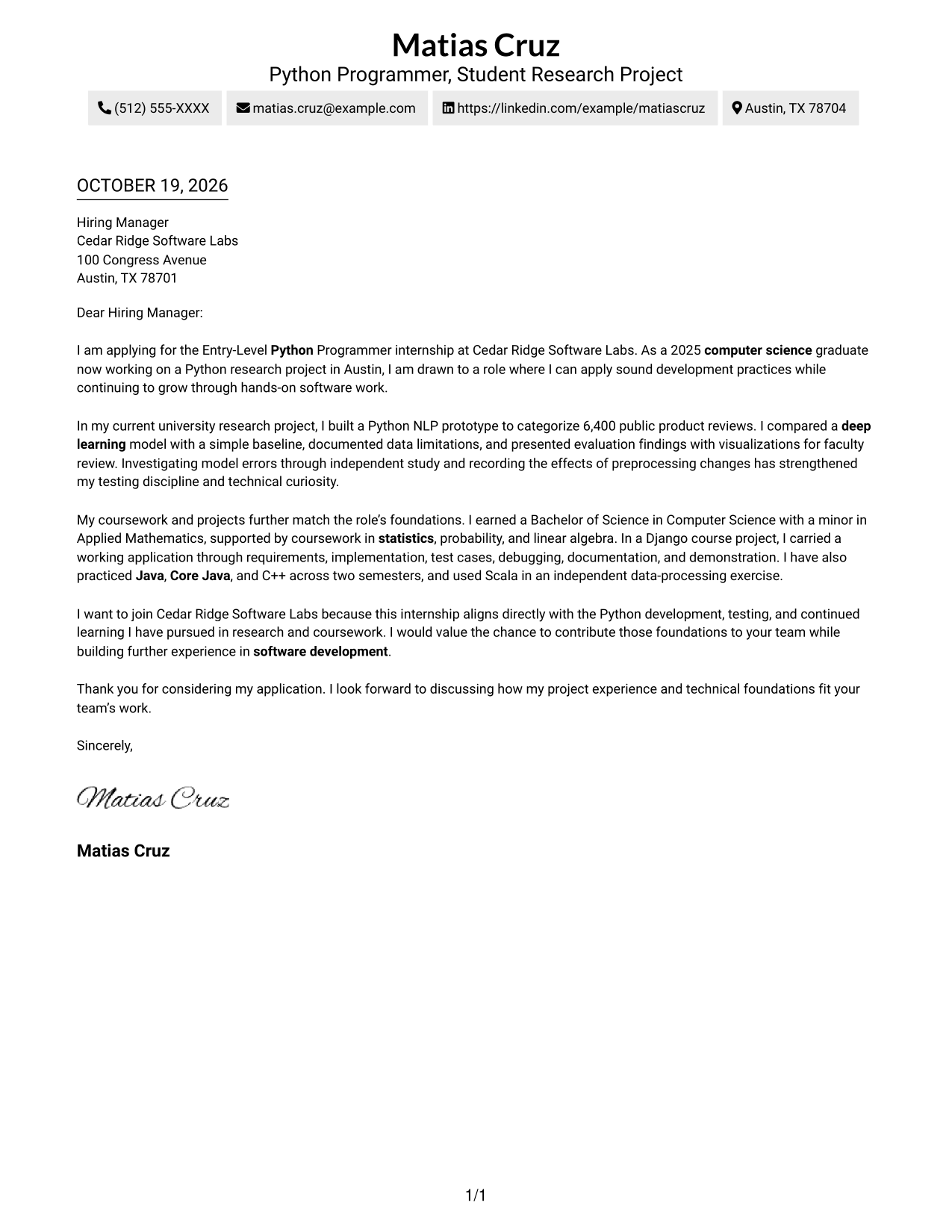 Cover letter example — page 1