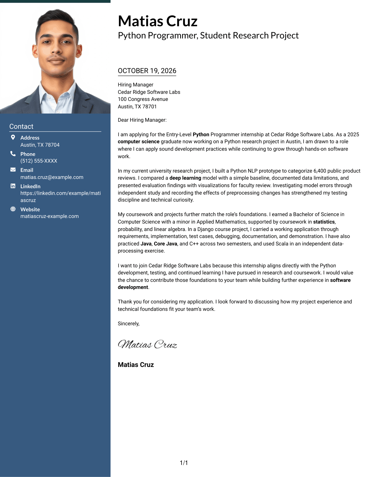 Cover letter example — page 1