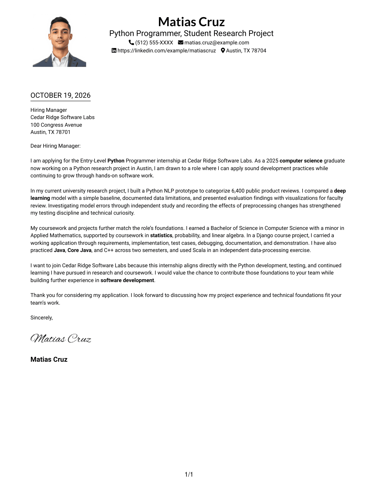 Cover letter example — page 1