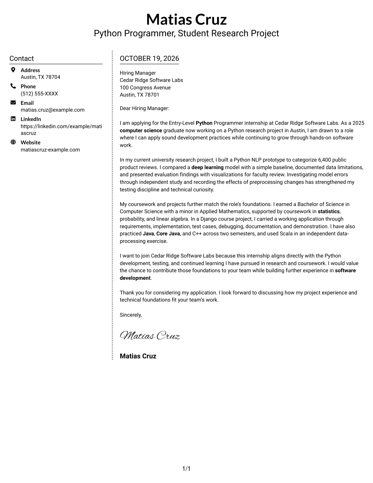 Cover letter example — page 1
