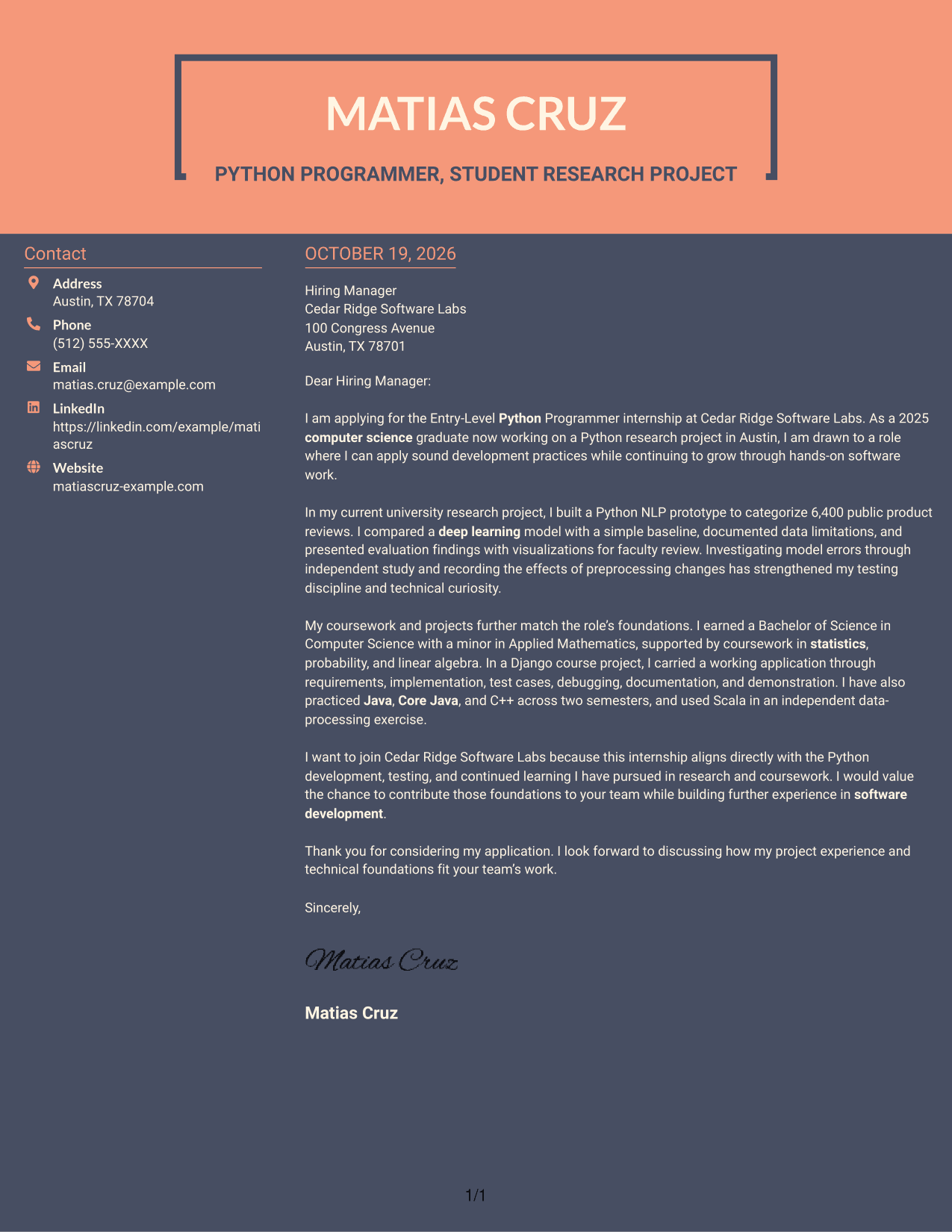Cover letter example — page 1