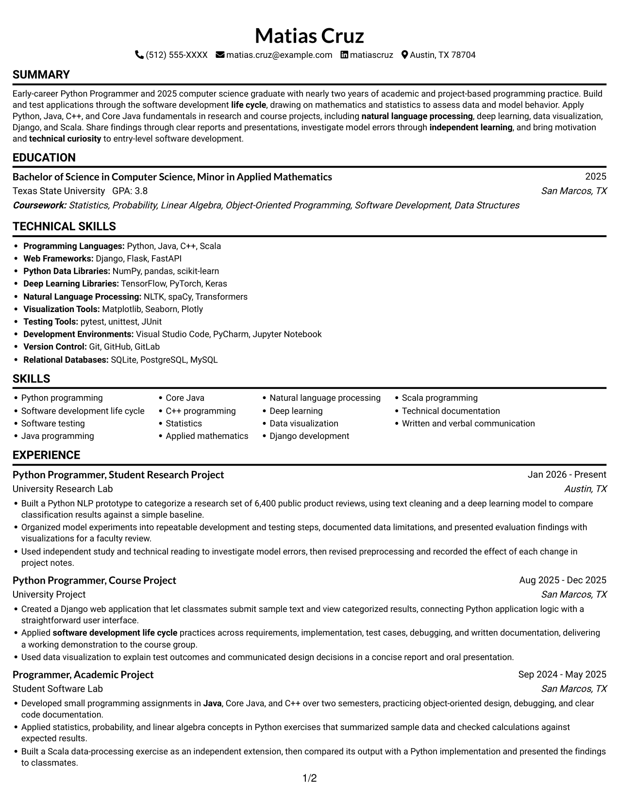 Resume example — page 1