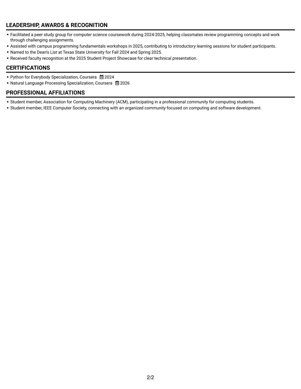 Resume example — page 2