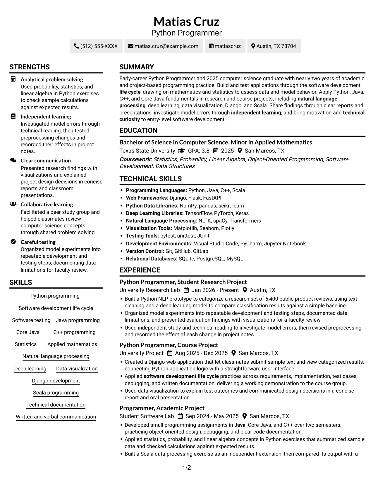 Resume example — page 1