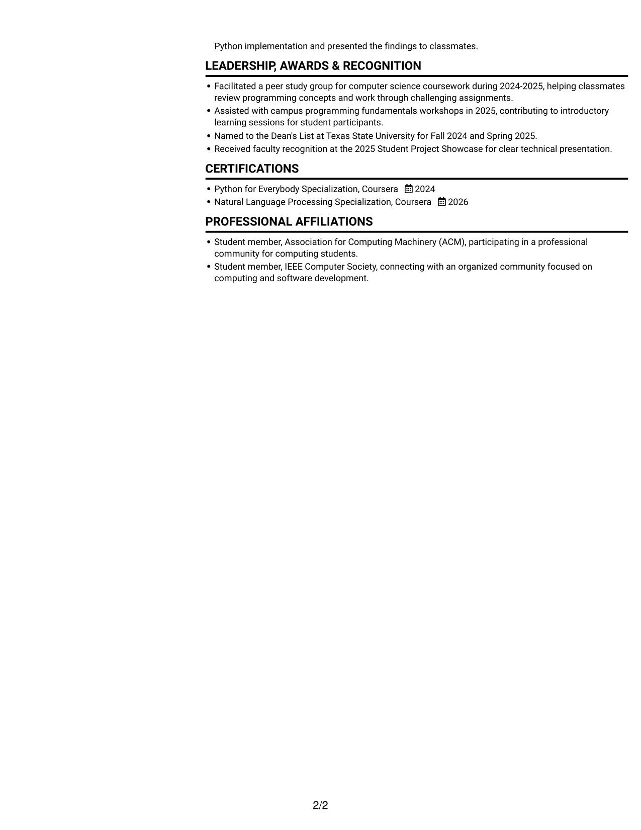 Resume example — page 2