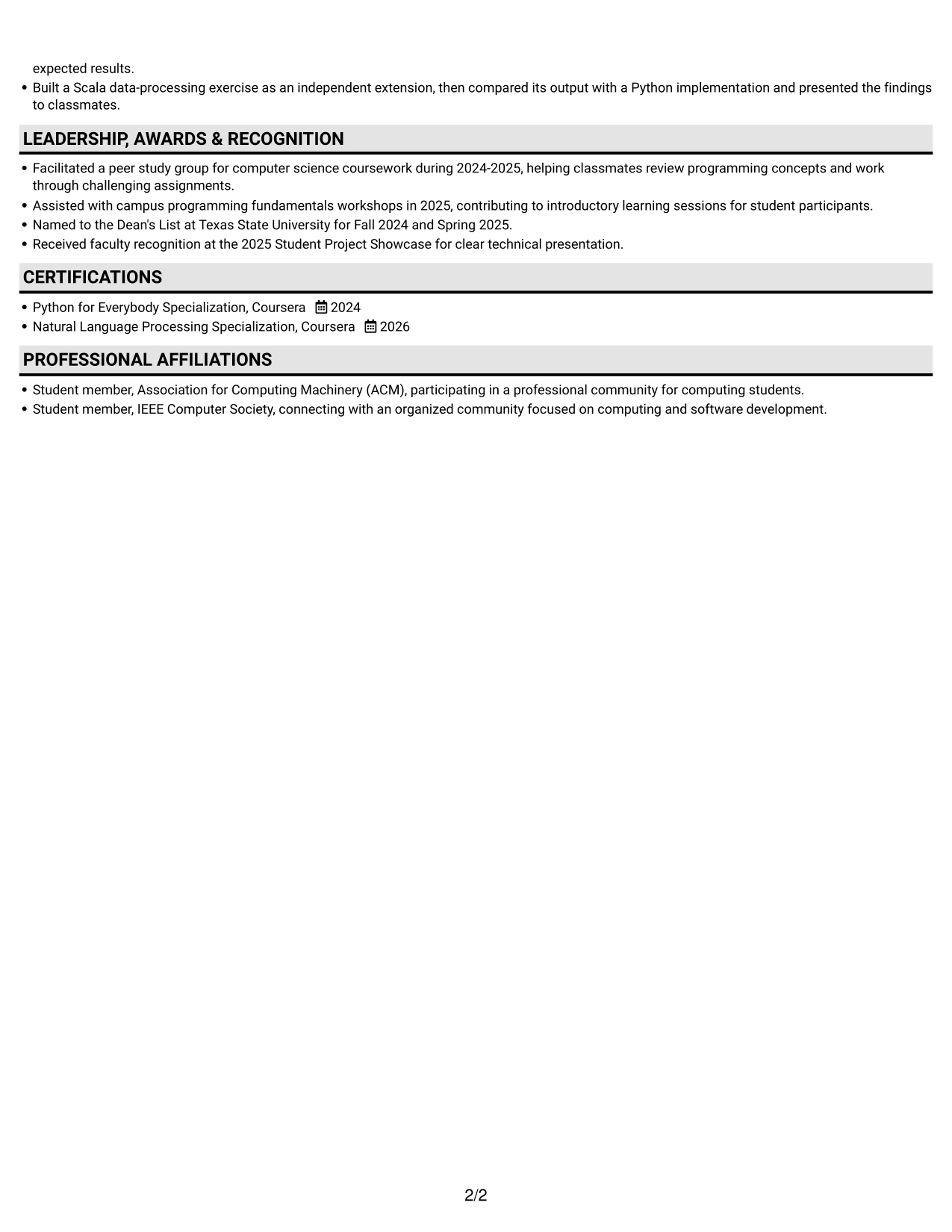 Resume example — page 2