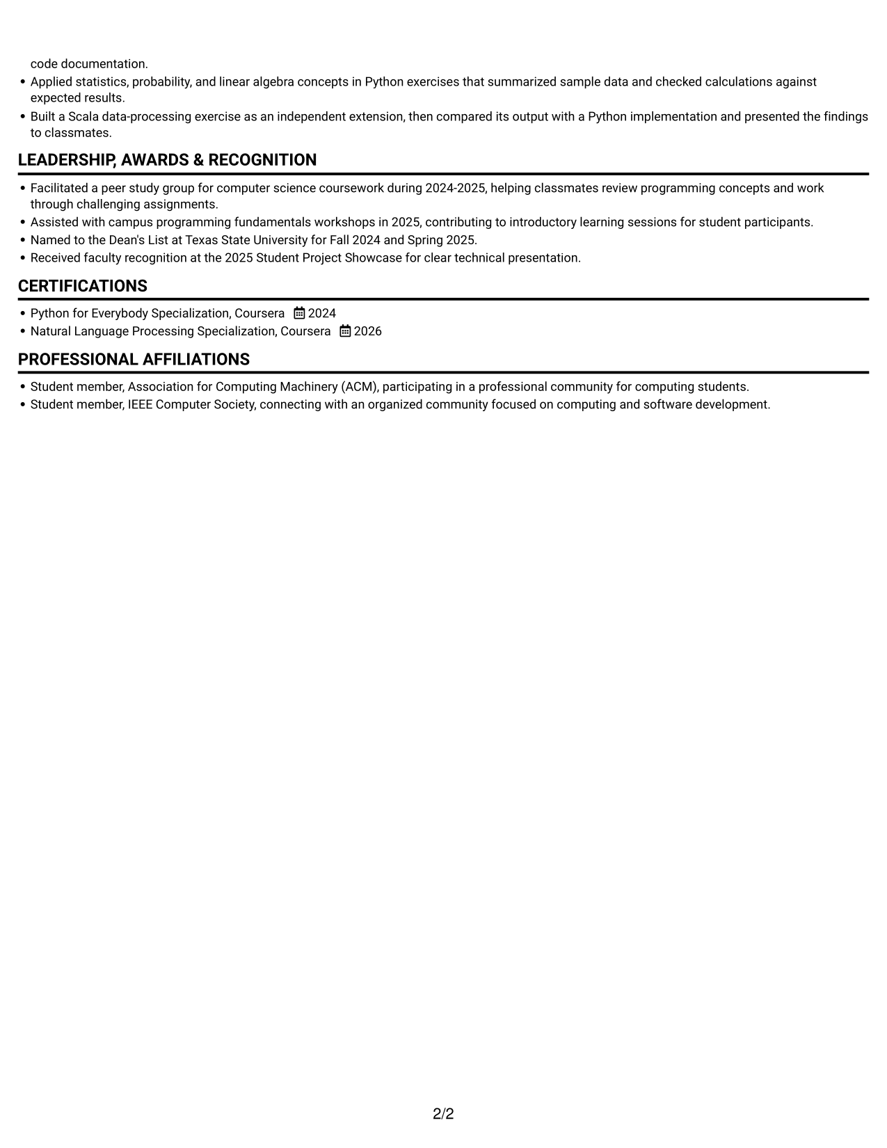 Resume example — page 2