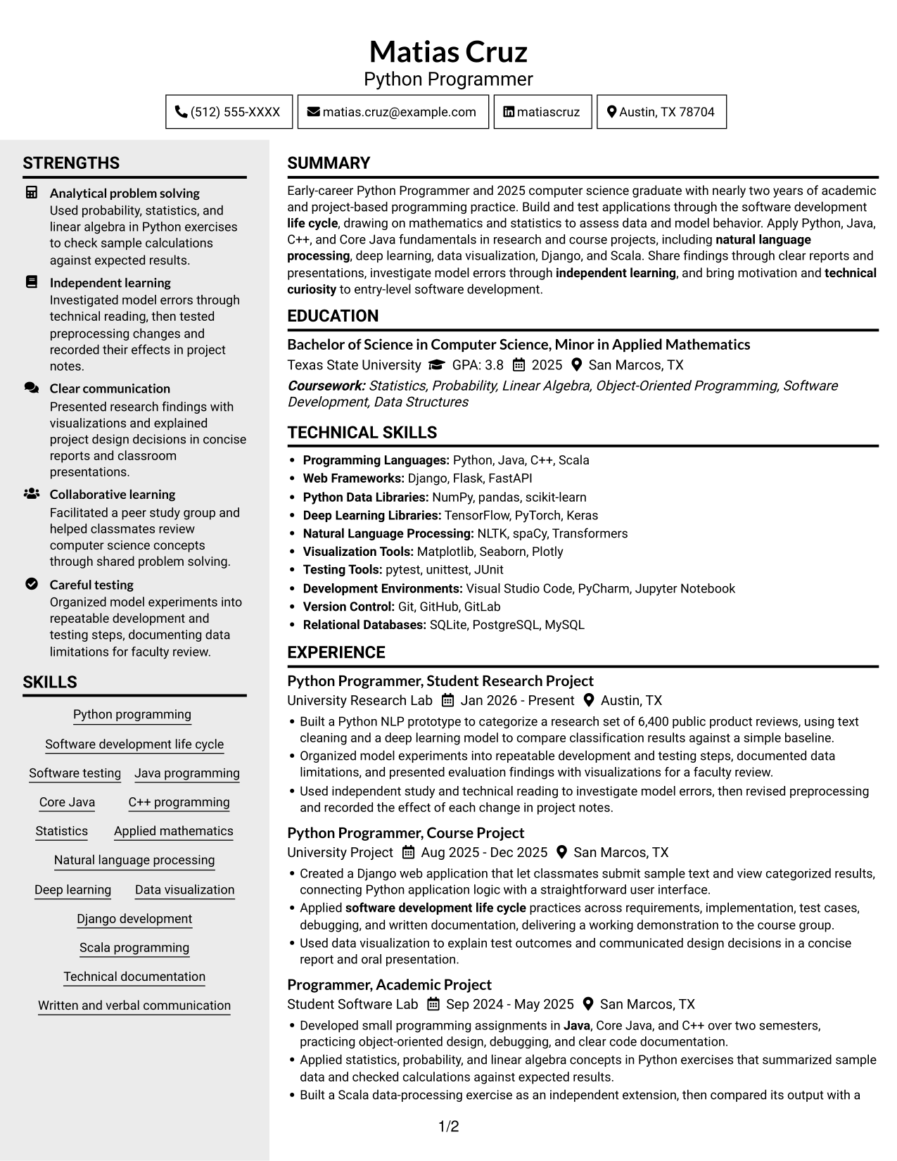Resume example — page 1