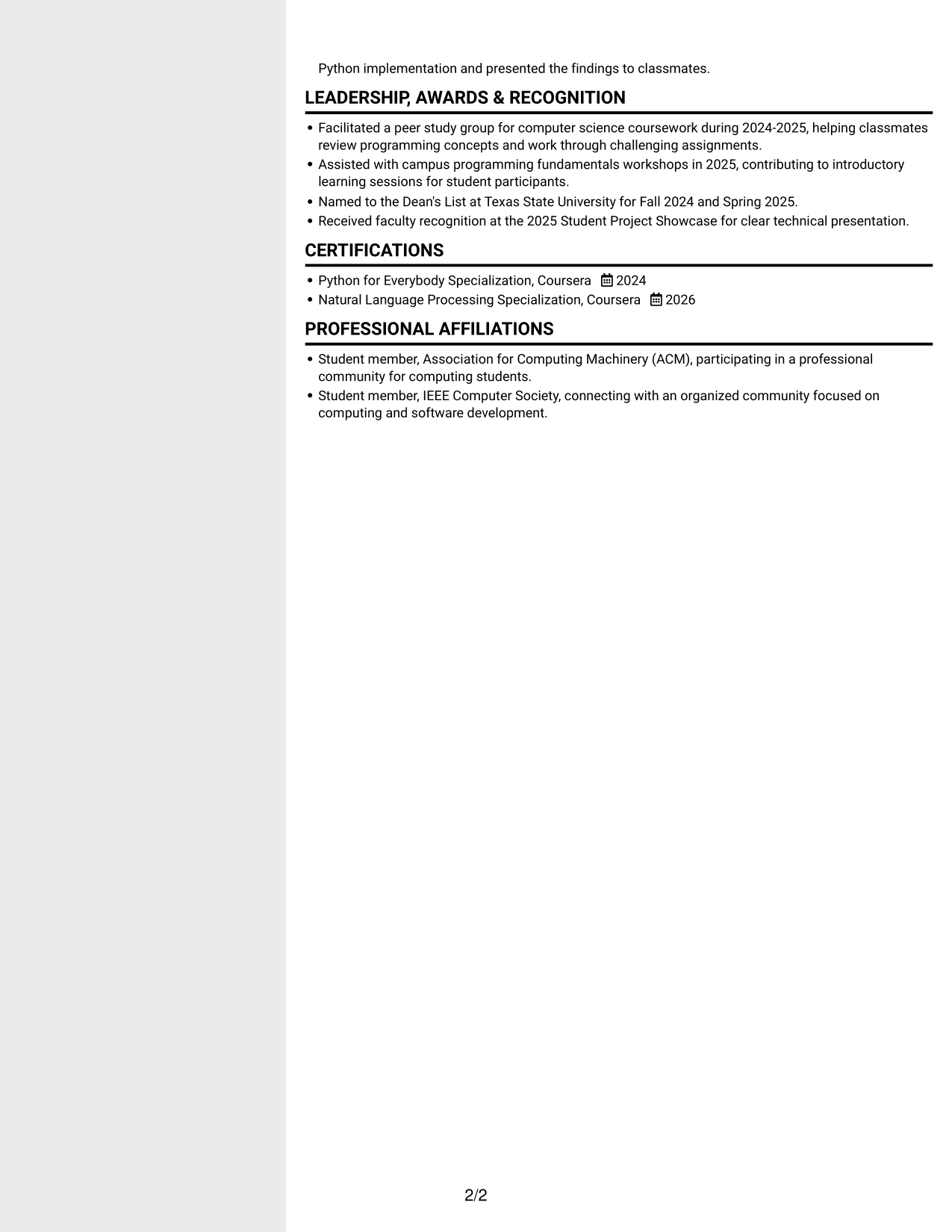 Resume example — page 2