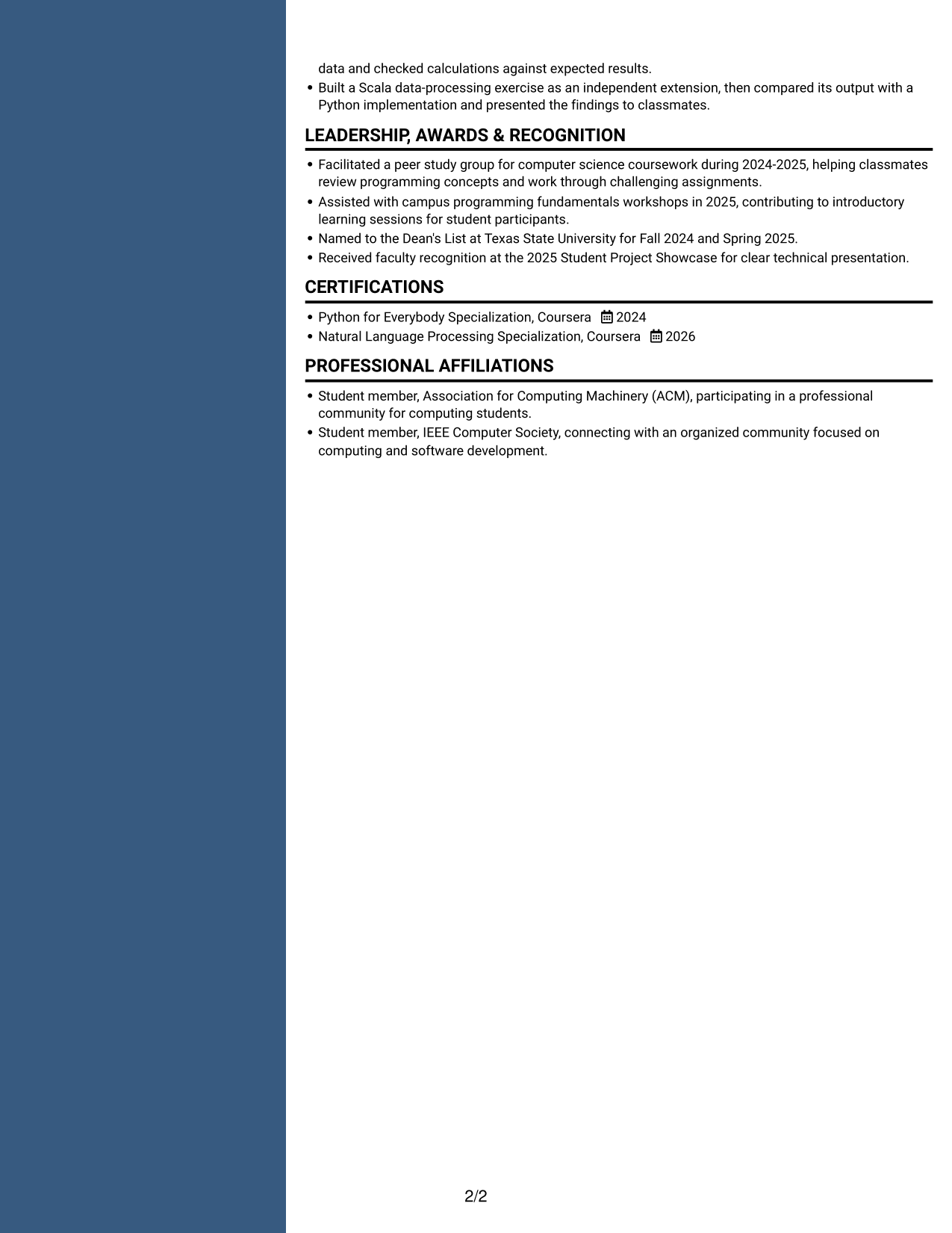 Resume example — page 2